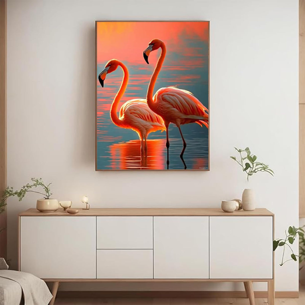 PUAGEMTI 5D Orange Sunset Flamingos Diamond Painting Kits, Sparkling Lake Full Round Diamond Crystal Art Craft Kits for Adults, for Wall Decor and Store Decor Gifts 12x16 Inch PUAGEMTI