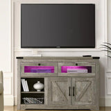 EXQUAL Sideboard Buffet Cabinet with Storage, 47" Kitchen Storage Cabinet with LED Lights, Farmhouse Coffee Bar with 2 Barn Doors for Kitchen Dining Room, Hallway, Living Room EXQUAL