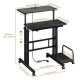 Dripex Mobile Standing Desk with Power Outlets & Strip Lights, Rolling Small Desk, Adjustable Height Laptop Table with Wheels, Portable Sit-Stand Workstation for Home Office Dripex