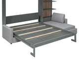 Queen Size Murphy Bed with Sofa and Shelves, Solid Wood Wall Bed can be Folded into a Cabinet for Small Spaces Apartments Studio Guest Room (Gray#S1) Quarte