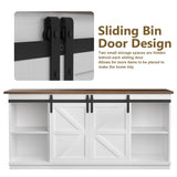 JUMMICO TV Stand for 65 Inch TV, Entertainment Center with Storage Cabinets and Sliding Barn Doors, Mid Century Modern Media TV Console Table for Living Room Bedroom (Bright White) JUMMICO