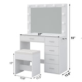 Yanosaku Vanity Desk & Power Outl,Makeup Vanity with Mirror and 11 LED Lights, Makeup Table with 5 Drawers,Vanity Table with Chair,Vanity Set 3 Lighting Modes Brightness Adjustable for Bedroom, White Yanosaku