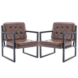 COLAMY Mid Century Modern Accent Chair Set of 2, Comfy Living Room Chair, Brown Leather Accent Chair, Faux Leather Reception Armchair with Metal Legs for Living Room Bedroom Reception Office, Brown COLAMY