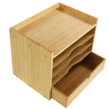 KKTONER 5-Tier Bamboo Desk Organizer with Drawer Tabletop File Organizer Document Holder with Shelf Desktop Cabinet for Home Office School Supplies (Natural) KKTONER