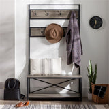 Walker Edison August Modern Farmhouse X Back Hall Tree with Bench, 72 Inch, Grey Wash Walker Edison
