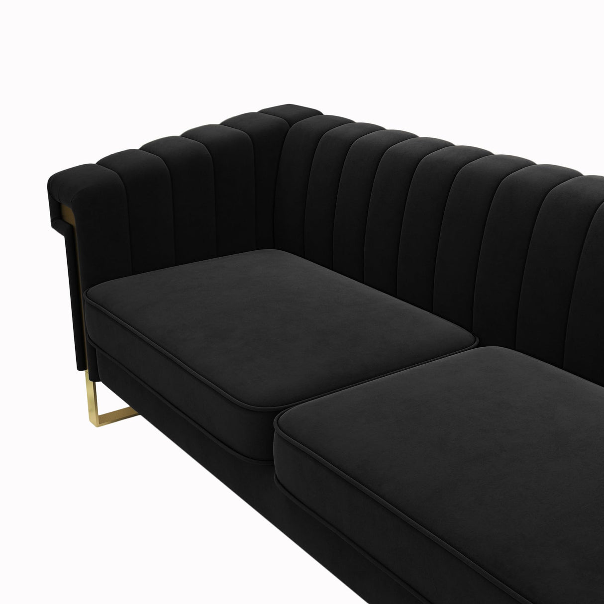 yunqishi Mid-Century Modern Black Velvet Sofa with Gold Metal Legs, 83.86" Luxury Chesterfield Comfy Couches for Living Room (Velvet, Black) yunqishi