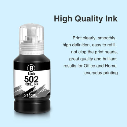 Faslvink Compatible 502 Black Ink 502 Black Pigment Ink Replacement for Epson 502 Ink Refill Bottles for Ecotank ET-2850 ET-3850 ET-4850 ET-3760 ET-2760 ET-4760 ET-2750 ET-3750 ET-4750 Printer,3 Pack