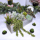 Supla Artificial Potted Succulents Plants Arrangement Fake Succulent Plants in Rectangular Wooden Pot Arrangement for Table Centerpiece Windowsill Greenery Decor Supla