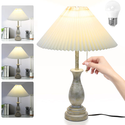 Farmhouse Table Lamp with Pull Chain Switch Control 3-Way Dimmable Table Lamp, Modern Nightstand Lamp Bedside Desk Lamp with Fabric Shade for Living Room Bedroom Hotel (Metal-Pack-01)