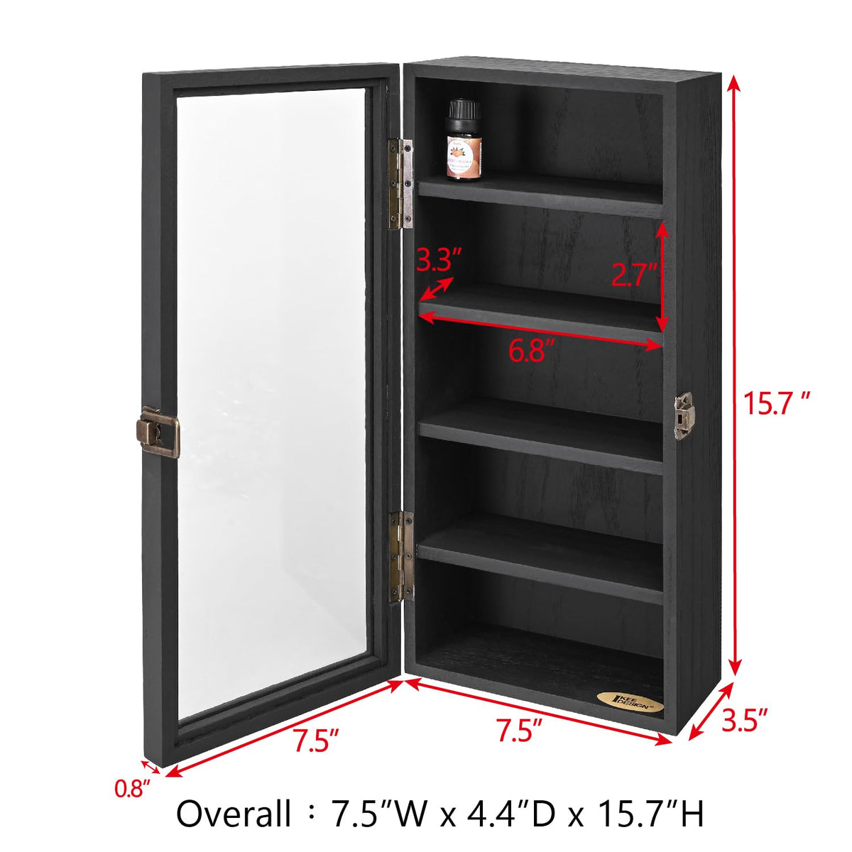 Ikee Design Wall Mounted Wooden Collectible Display Case 5 Shelf Display Storage Accessories with Tempered Glass Door, Black Color Ikee Design
