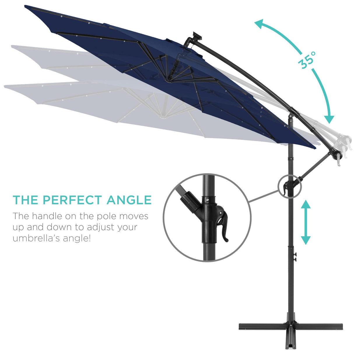Best Choice Products 10ft Solar LED Offset Hanging Market Patio Umbrella for Backyard, Poolside, Lawn and Garden w/Easy Tilt Adjustment, Polyester Shade, 8 Ribs - Navy Blue Best Choice Products