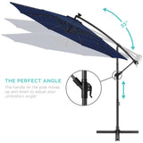 Best Choice Products 10ft Solar LED Offset Hanging Market Patio Umbrella for Backyard, Poolside, Lawn and Garden w/Easy Tilt Adjustment, Polyester Shade, 8 Ribs - Navy Blue Best Choice Products
