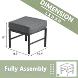 Auzfy 2 Pieces Outdoor Ottomans for Patio, No-Assembly Aluminum Outdoor Patio Footstool with Gray Cushions, Small Aluminum Patio Seat for Porch Yard Garden Deck, Grey Frame Auzfy