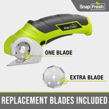 SnapFresh Cordless Electric Scissors, 4V Electric Mini Box Cutter, Carpet & Cardboard Cutter Tool with a Replacement Blade/Charger, Rotary Cutter for Cardboard Packages Leather Plastic （Green） SnapFresh