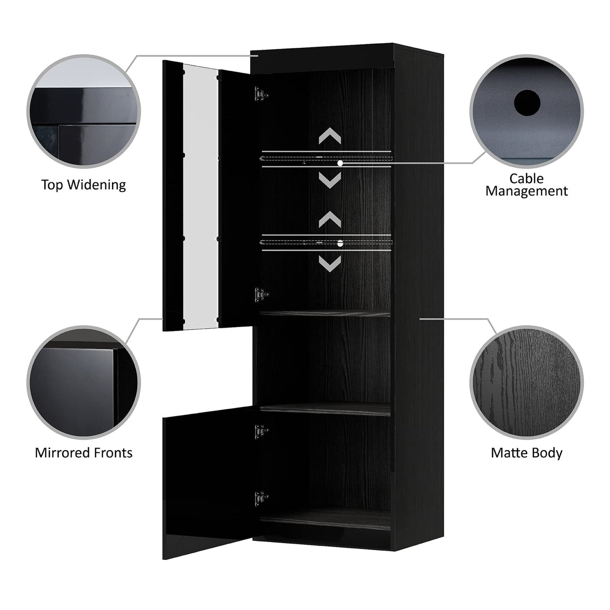 AMERLIFE High Gloss Living Room Entertainment Center with LED Lights, Including Floating Fireplace TV Stand with 36" Electric Fireplace & 2 Bookcases with Glass Doors, Black AMERLIFE