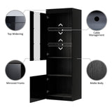 AMERLIFE High Gloss Living Room Entertainment Center with LED Lights, Including Floating Fireplace TV Stand with 36" Electric Fireplace & 2 Bookcases with Glass Doors, Black AMERLIFE