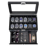 BEWISHOME Watch Case for Men with Drawer Glossy Watch Box Organizer Glass Lid and Paint Surface Men’s Jewelry Organizer 12 Slot Watch Holder Display Case Men Gifts SSH02A BEWISHOME