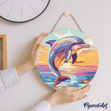 Figured'Art Paint by Numbers Kit for Adults on Wood Slice, 11.8in Diameter - Dolphin - Craft Art Painting DIY Canvas Figured'Art