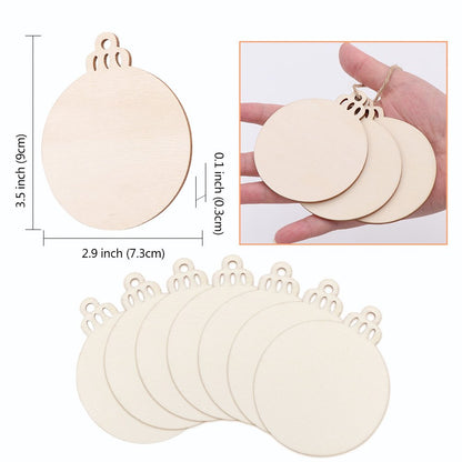 PartyTalk 30pcs Round Wooden Discs with Holes, 3" Unfinished Predrilled Natural Wood Slices for Crafts Centerpieces, Wooden DIY Christmas Ornaments Hanging Decorations