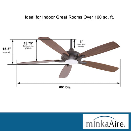 MINKA-AIRE F1001-ORB Dyno XL 60" Ceiling Fan with LED Light & Remote, Oil Rubbed Bronze MINKA-AIRE