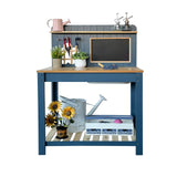 GROWRKS Potting Bench Outdoor Potting Table—All-Weather Kids Solid Wood Garden Work Station with Sink、Drawing Board、Shelves, Weather Proof（Blue, Large） GROWRKS