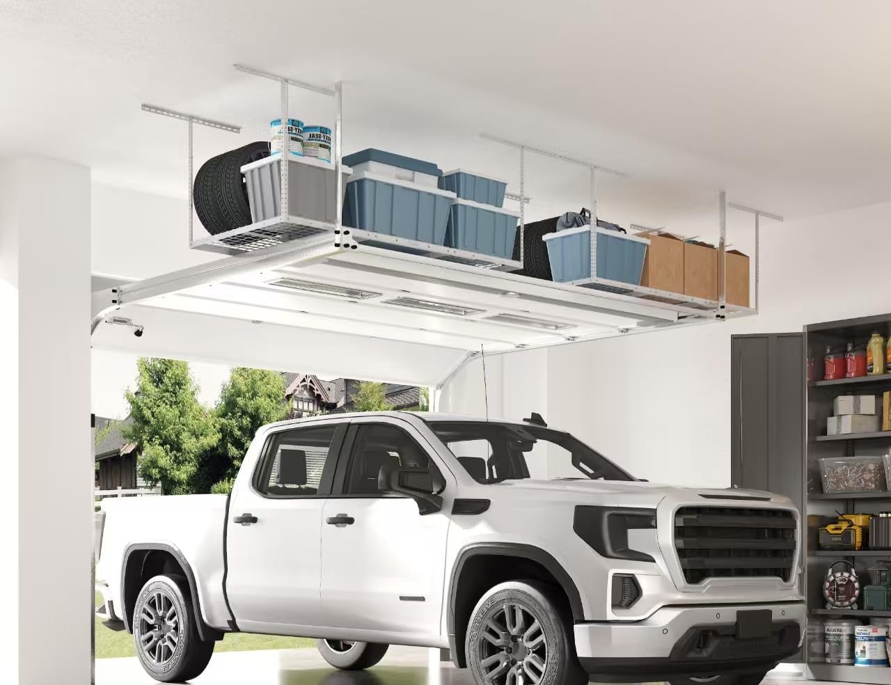 FLEXIMOUNTS 3x6 Overhead Garage Storage Adjustable Ceiling Storage Rack 72" Length x 36" Width x 40" Height (White)