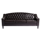 LEVNARY Mid-Century Modern Leather Couch, 80" Large Upholstered Sofa with High Back, Chesterfield Sofa Sleeper Settee with Solid Wood Legs, Tufted 3 Seater Wide Couches for Living Room Office (Brown) LEVNARY