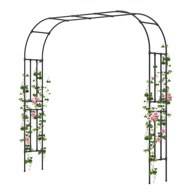 BUKLIYN Garden Arch Trellis - Length: 98.5in, Height: 94.5in Iron Garden Arch Arbor Trellis for Climbing Plants Outdoor - Garden Arch for Lawn, Party, Ceremony Wedding Decoration (Black)