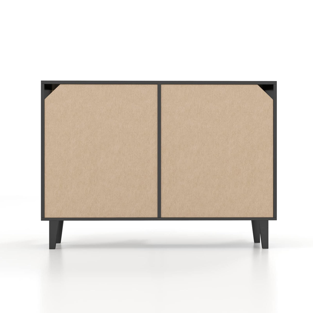 Panana Buffet Storage Cabinet with Rattan Decorating 4 Doors Living Room Kitchen Sideboard 48.43 x 34.65 x 15 inch (Black) Panana