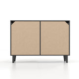 Panana Buffet Storage Cabinet with Rattan Decorating 4 Doors Living Room Kitchen Sideboard 48.43 x 34.65 x 15 inch (Black) Panana