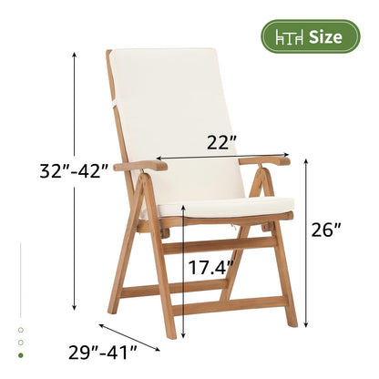 OC Orange-Casual Folding Patio Dining Chair Set of 2, Outdoor Acacia Wooden Reclining Chair w/Armrest & Removeable Cushion, FSC Certified Wood, for Porch, Backyard, Garden, Indoor, Beige - WoodArtSupply