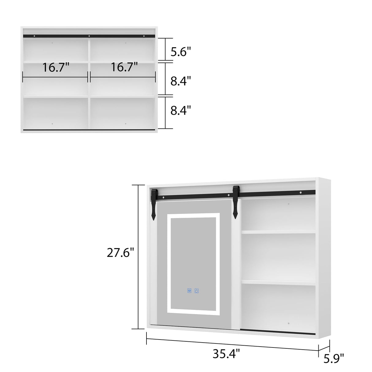 FUNISIR Mirror Medicine Cabinet Wall Mounted, 35.4" x 27.6" Bathroom Lighted Mirror Medicine Cabinet with Farmhouse Sliding Barn Door, Makeup Vanity Mirror with Defogger, Dimmer, Storage FUNISIR