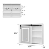 FUNISIR Mirror Medicine Cabinet Wall Mounted, 35.4" x 27.6" Bathroom Lighted Mirror Medicine Cabinet with Farmhouse Sliding Barn Door, Makeup Vanity Mirror with Defogger, Dimmer, Storage FUNISIR