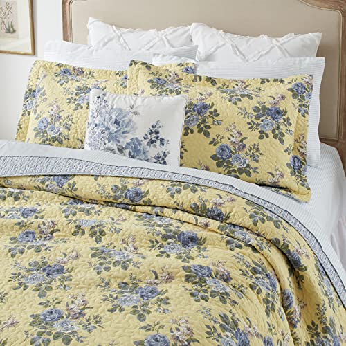Laura Ashley - Twin Quilt Set, Reversible Cotton Bedding with Matching Sham, Lightweight Home Decor for All Seasons (Linley Yellow, Twin) Laura Ashley