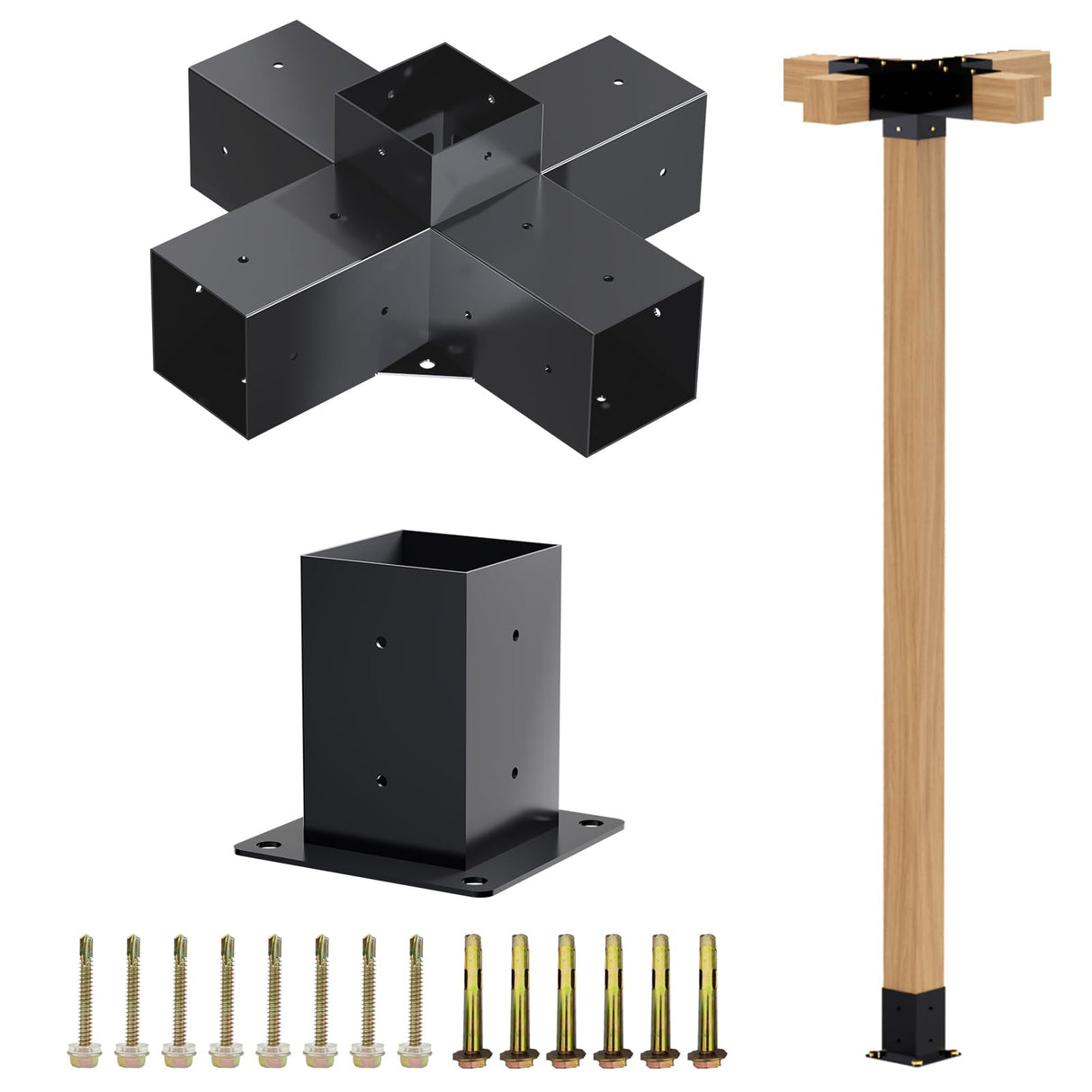 Grehitk Pergola Kit, Pergola Brackets 5-Way Right Angle Corner Bracket Woodworks DIY Post Base Kit, Wooden Beams for Gazebos, Patio Pergolas, Log Cabin Outdoor Pergola Hardware for 4x4 Lumber Grehitk