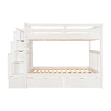 MERITLINE Full Over Full Bunk Bed with Stairs and 6 Storage Drawers, Solid Wood Bunk Bed with Storage Drawers, for Kids Teens Adults (White) MERITLINE