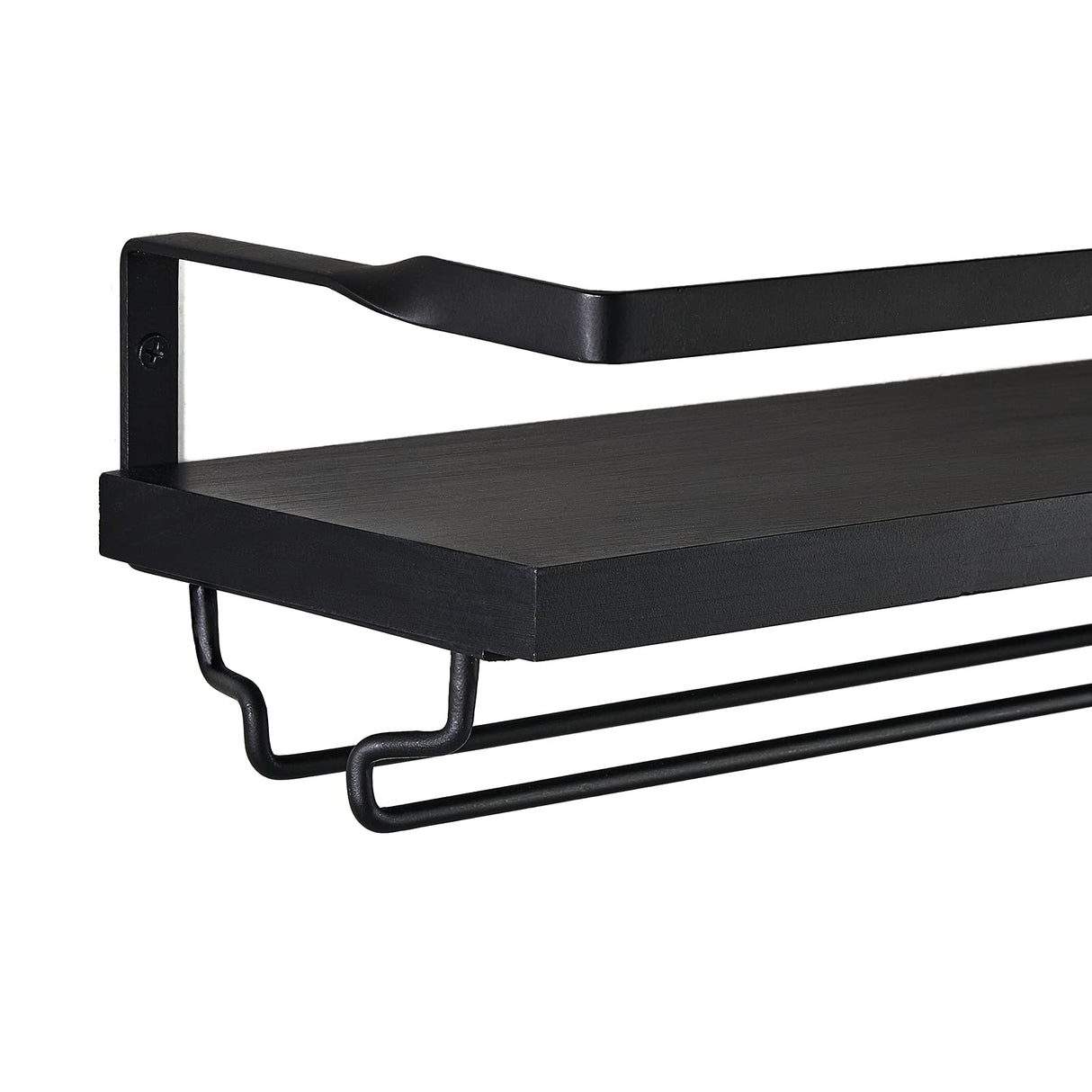 Mkono Wall Mounted Wine Rack Set of 2 Wood Shelf Rustic Wine Bottle Glass Floating Shelves with Stemware Hanger Modern Plants Photos Wine Display Storage Holder for Kitchen Dining Room Bar, Black Mkono