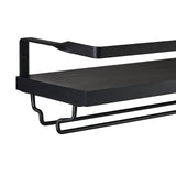 Mkono Wall Mounted Wine Rack Set of 2 Wood Shelf Rustic Wine Bottle Glass Floating Shelves with Stemware Hanger Modern Plants Photos Wine Display Storage Holder for Kitchen Dining Room Bar, Black Mkono