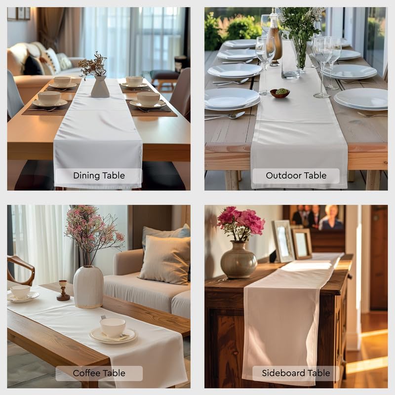 Encasa Table Runner 13x72 in Long | Cotton Canvas Fabric | White Solid Color | Machine Washable & Durable Encasa XO