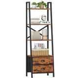 Furologee 4-Tier Ladder Shelf,Small Bookshelf with 2 Drawers,Vertical Bookcase Storage Rack Organizer,Rustic Bookshelves for Living Room,Bedroom,Bathroom,Home Office,Kitchen,Rustic Brown Furologee