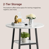 MAHANCRIS Round Bar Table, 37.4" High Pub Top Table with Footrest, 2-Tier Counter Height Cocktail Tables with Storage, Bistro Table for Small Spaces, Easy to Assemble, Marble and Black BTHM12501 MAHANCRIS