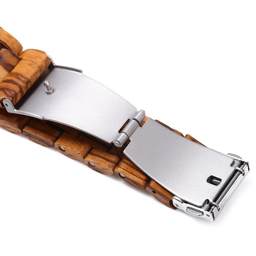 BEWELL ZS-W086B Mens Wooden Watch Analog Quartz Movement Date Display Lightweight Wood Wrist Watch (Zebra Wood) BEWELL