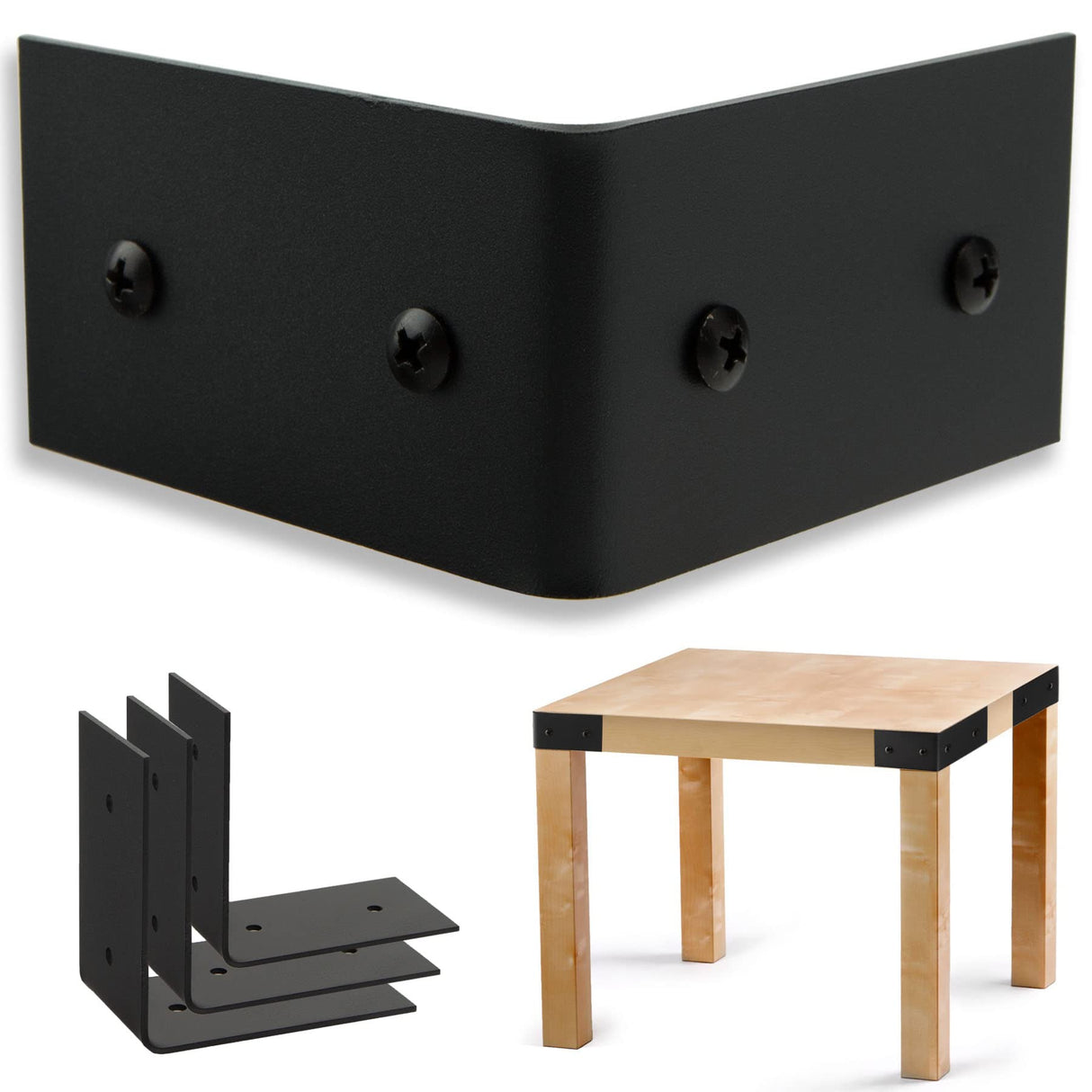 KOXHERO Farmhouse Metal Corner Brackets Decorative Wood Table 3.3" Matte Black Corner Protectors for Retro Industrial Wood Dresser Nightstand TV Stand Bed Frame(Height:1.9")4Pcs KOXHERO