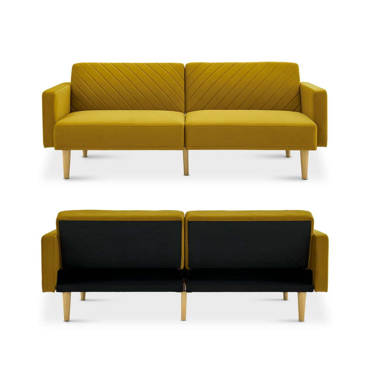 mopio 76.8" Futon Sofa Bed, Small Couch, Sleeper, Loveseat, Mid Century Modern Futon Couch, Sofa Cama, Couches for Living Room (Antique Gold Premium Velvet) mopio