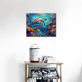 ‌Adults Paint by Numbers Happy Sea Turtle in Vibrant Coral Reef Art Kit with Tropical Fish Ocean Life DIY Canvas Painting for Home Decor Stress Relief 16x20 Inch‌ TUMOVO