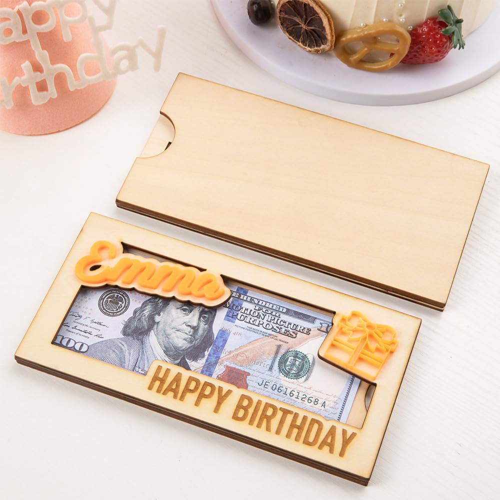 Personalized Wooden Birthday Money Envelope Custom Name Cash Envelope Money Wallet Happy Birthday Envelope Gift Card Holder Birthday Money Gift DIY Getname Necklace