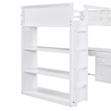 Twin Loft Bed with Desk and Storage Bookcase Shelves,Solid Wood Loft Bed Frame with Storage Drawers and Built-in Ladders,Muti-functional High Loft Bed for Kids Boys Girls Teens(white) Harper & Bright Designs