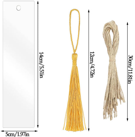 Acrylic Blank Bookmark, BetterJonny 30Pcs Clear Craft Bookmark Acrylic Book Markers with 36Pcs Bookmark Tassels and 30Pcs Ropes Unfinished Rectangle Book Marker Tags for DIY Projects and Present Tags BetterJonny