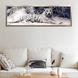 GELANYOUPIN DIY 5D Large Resin Beads Painting by Numbers Kits Crystal Rhinestone Embroidery Paintings Pictures Arts Craft for Home Wall Decor Partial Drill White Tiger Paint (58.7.x14.9inches) GELANYOUPIN