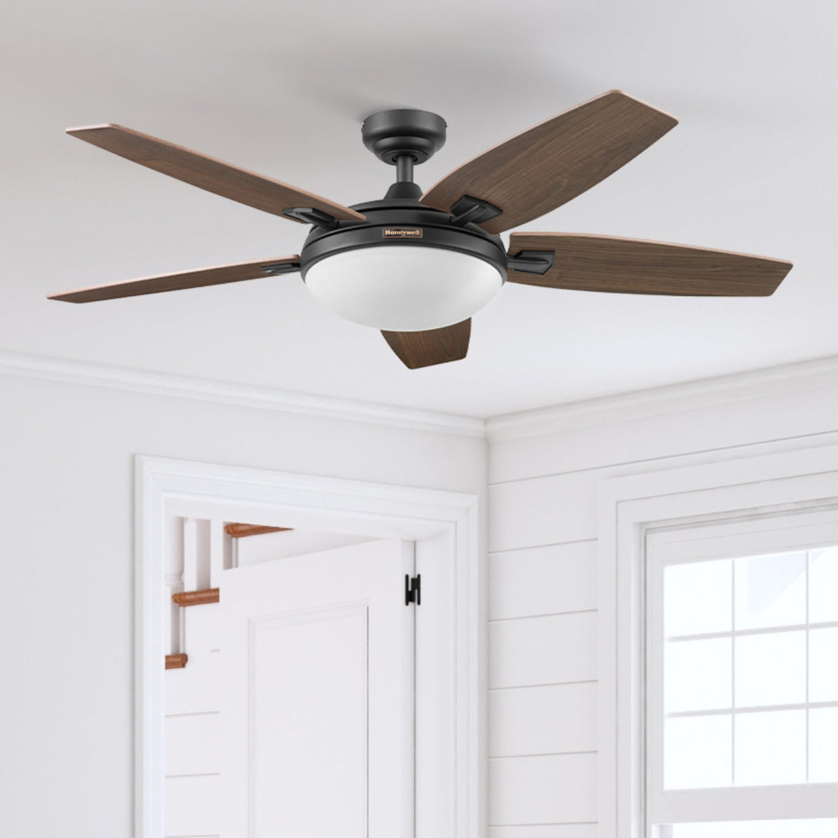 Honeywell Ceiling Fans Carmel Modern 48 Inch Ceiling Fan with Light, Remote Control Fan, LED Indoor Fan with 5 Blades, Gray Ironwood and Brown Maple Blade Finish Options, Bronze (50197-01) Honeywell